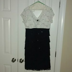 White and black sequined dress